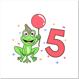 I am 5 with frog - kids birthday 5 years old Posters and Art